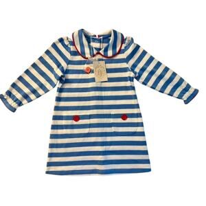 NWT The Beaufort Bonnet Company Blue Striped Knit Dress w/Picot Stitching sz. 4T